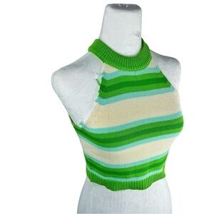 NIKKA K Women’s Cropped Upcycled Sexy Sweater Top Neon Green Color Scheme XS